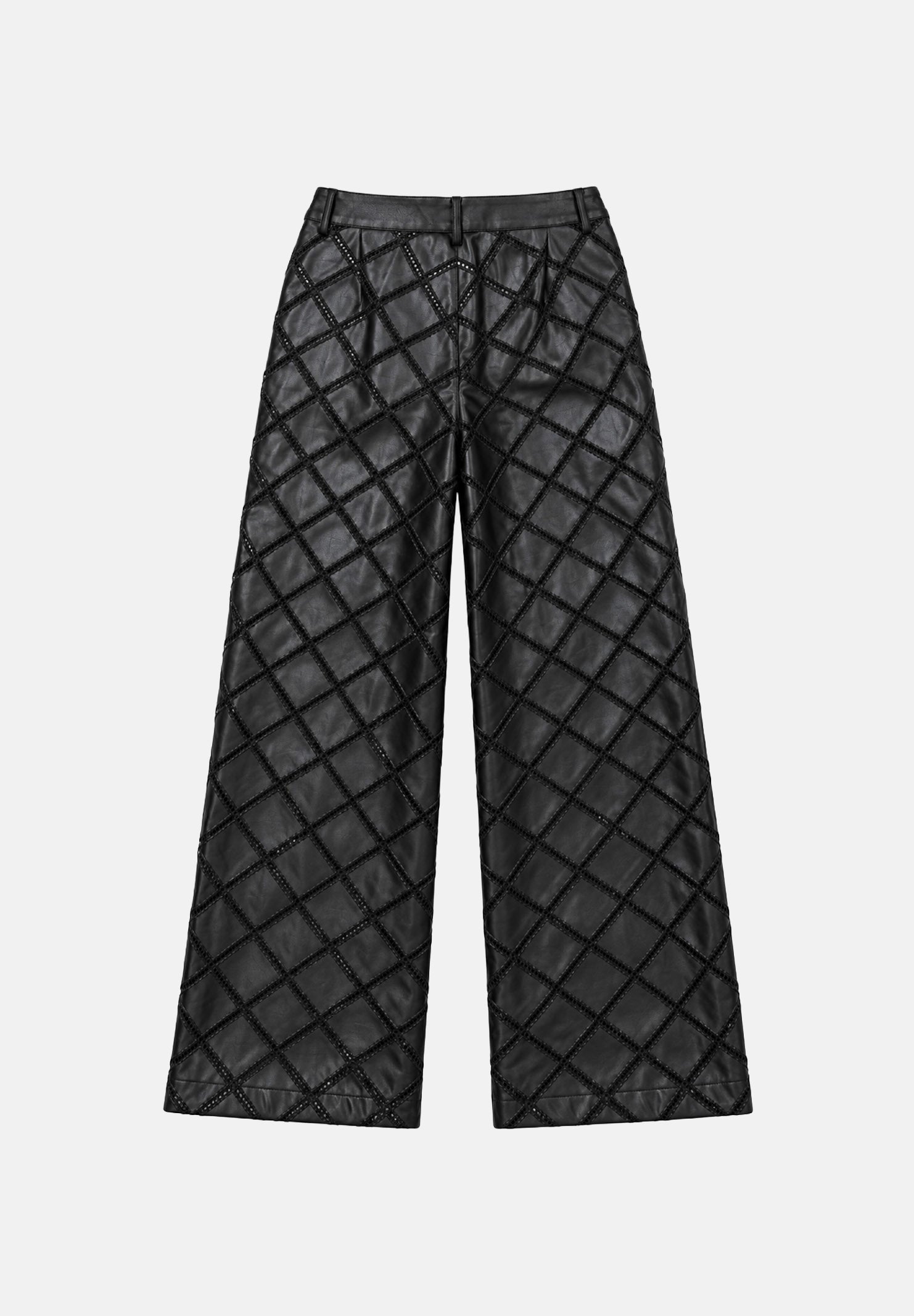 BOHEMIAN VI Pantaloni wide leg trapuntati a rombi neri da donna BHPA051 UN BOHEMIAN VI 