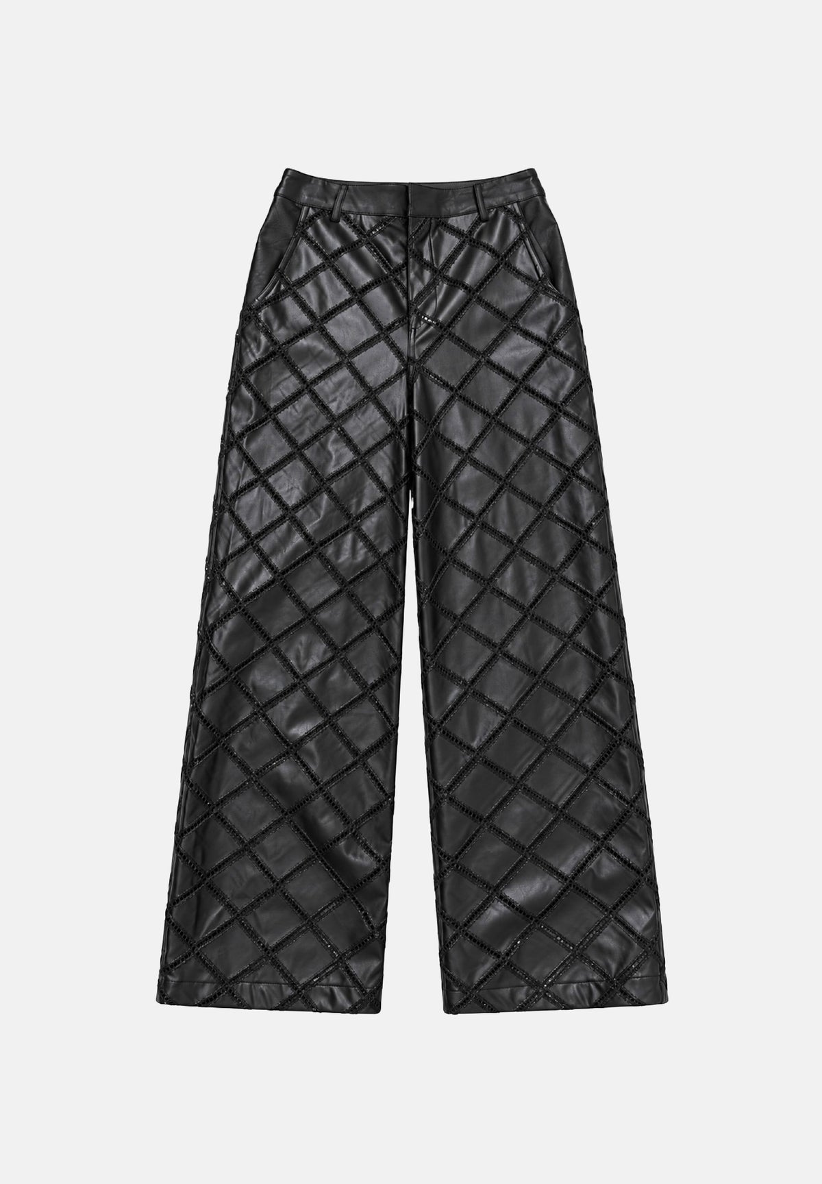 BOHEMIAN VI Pantaloni wide leg trapuntati a rombi neri da donna BHPA051 UN BOHEMIAN VI 