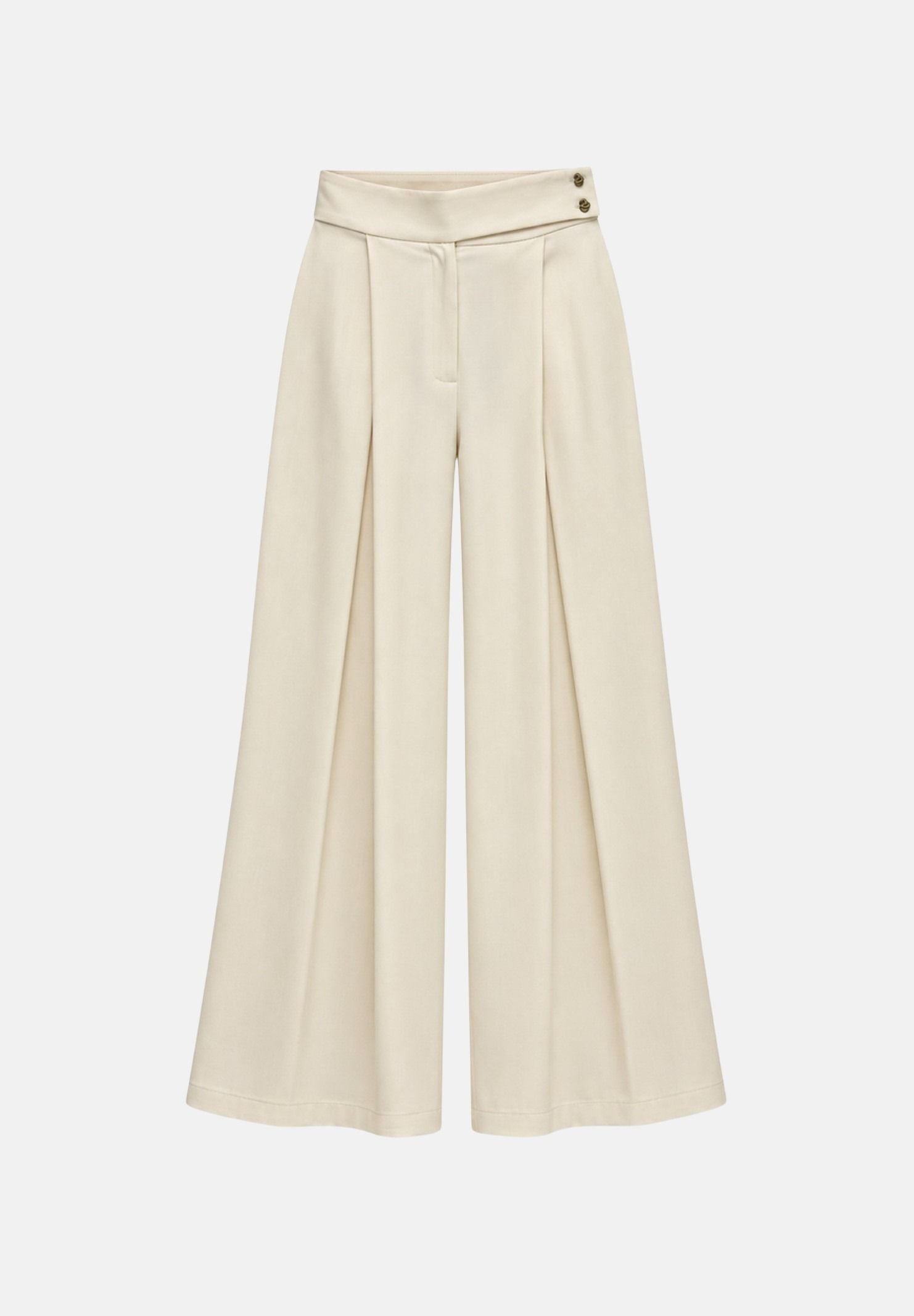 BOHEMIAN VI Pantaloni milk-latte per donna dal taglio ampio e morbido, vita regolare e pinces frontali sartoriali. BHPA059 MI BOHEMIAN VI 