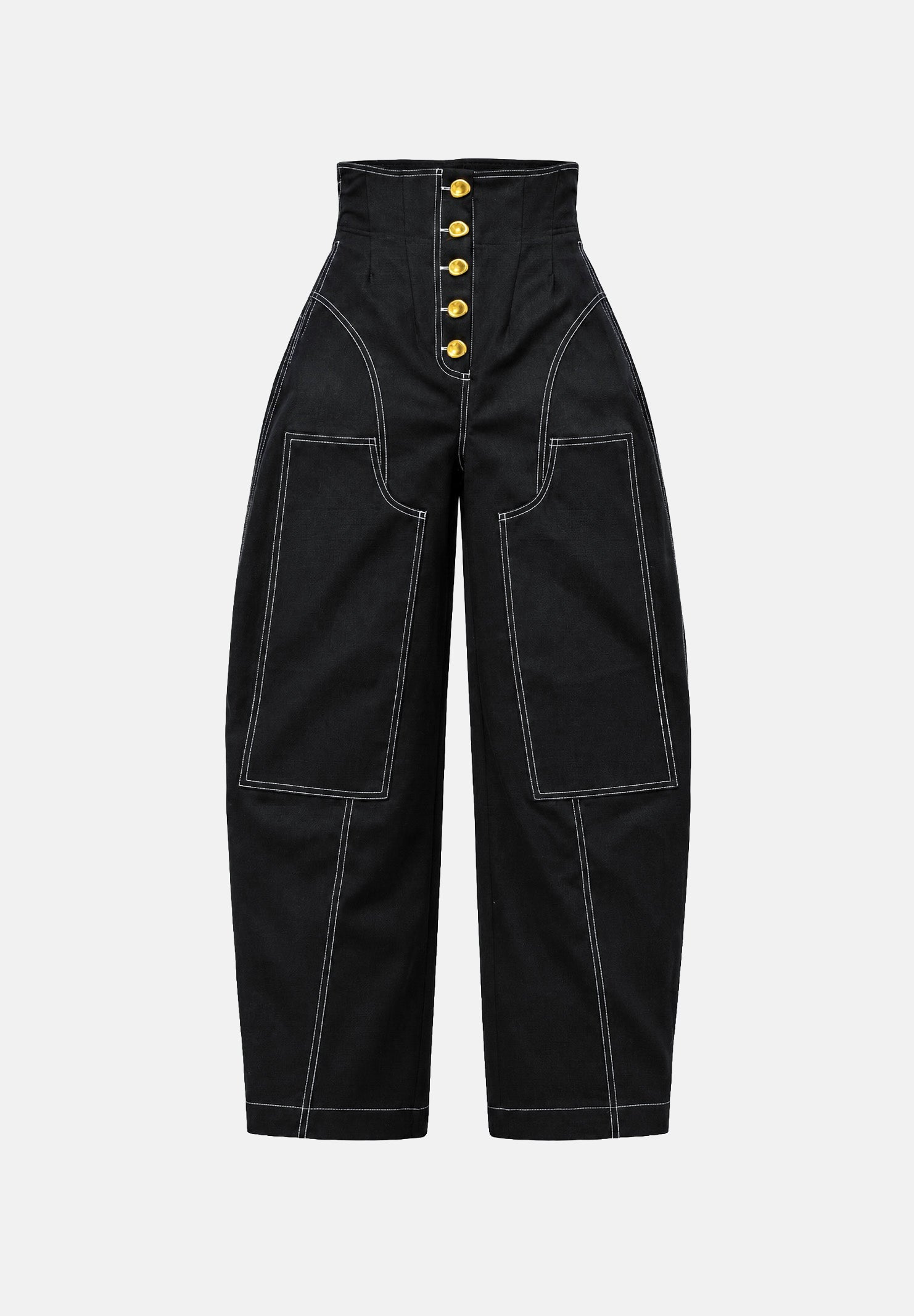 BOHEMIAN VI Pantaloni cargo a vita alta neri da donna con cuciture a contrasto e bottoni metallici dorati BHPA062 BL BOHEMIAN VI 