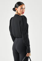 BOHEMIAN VI Camicia manica lunga nera per donna con colletto coreano,  pinces frontali strutturate e fondo sagolato. CA277UNI BL BOHEMIAN VI 