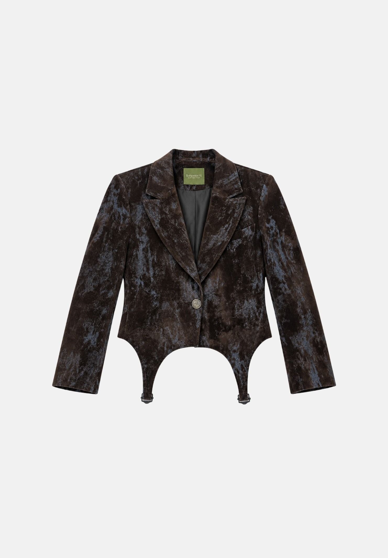 BOHEMIAN VI Giacca monopetto marrone per donna con taglio sartoriale corto, design sagolato sul fondo GI334 BR BOHEMIAN VI 