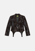 BOHEMIAN VI Giacca monopetto marrone per donna con taglio sartoriale corto, design sagolato sul fondo GI334 BR BOHEMIAN VI 