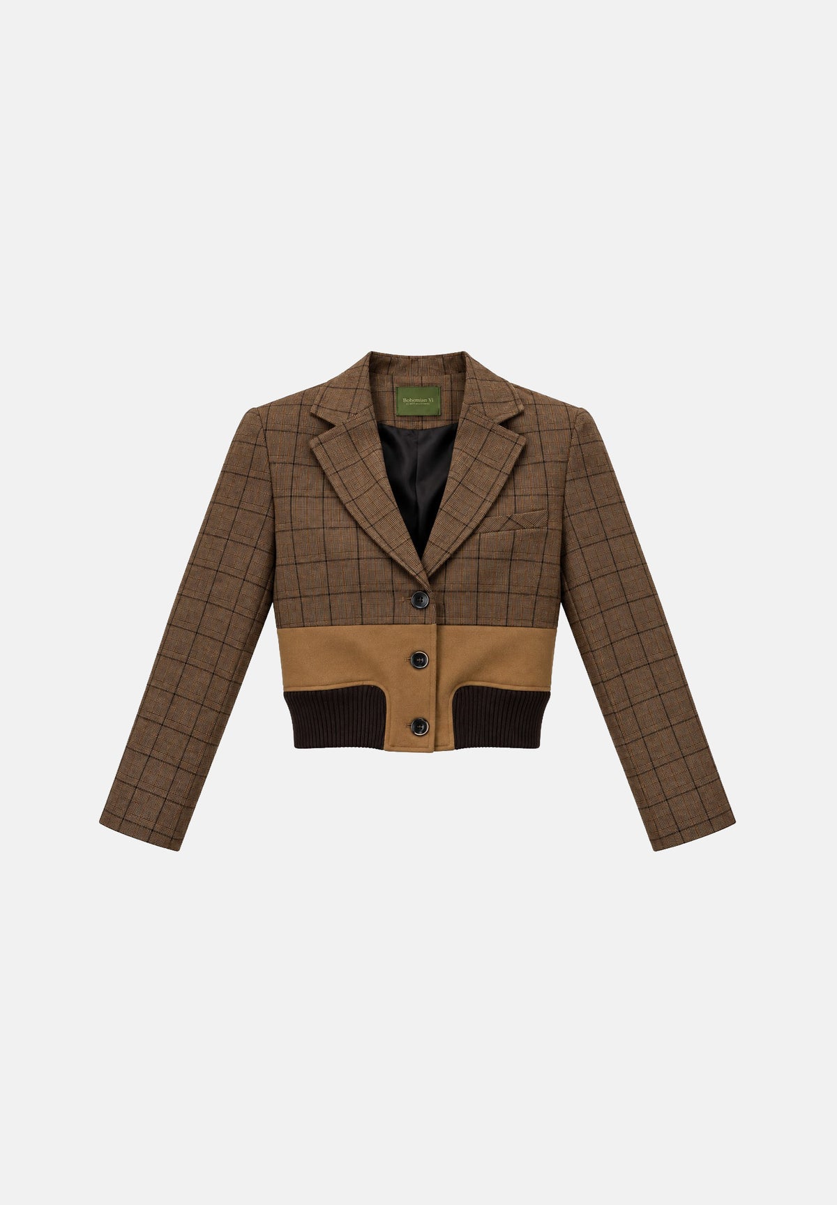 BOHEMIAN VI Giacca corta sartoriale a quadri marrone cammello da donna GI341 UN BOHEMIAN VI 