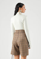 BOHEMIAN VI Maglia a collo alto a costine Milk bianco latte da donna con dettagli a contrasto sulle spalle MA360 MI BOHEMIAN VI 