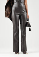 BOHEMIAN VI Pantaloni dark brown-marrone per donna in tessuto ecologico effetto pelle con taglio svasato a zampa (flare) PA254ECO DABR BOHEMIAN VI 