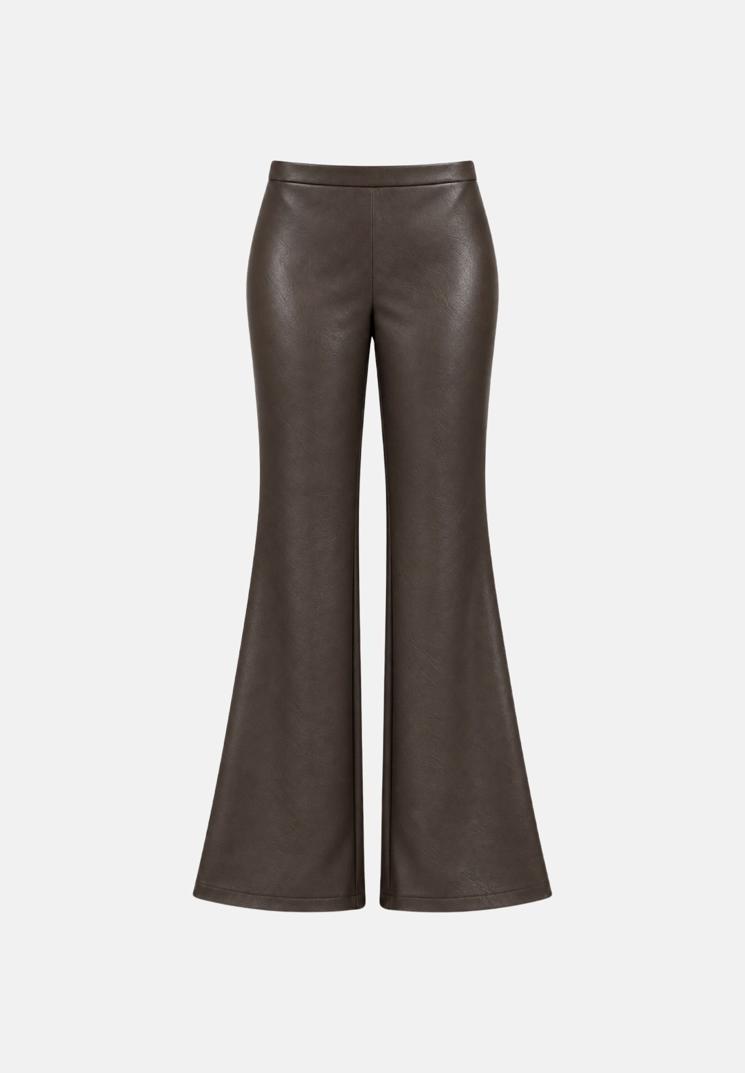 BOHEMIAN VI Pantaloni dark brown-marrone per donna in tessuto ecologico effetto pelle con taglio svasato a zampa (flare) PA254ECO DABR BOHEMIAN VI 