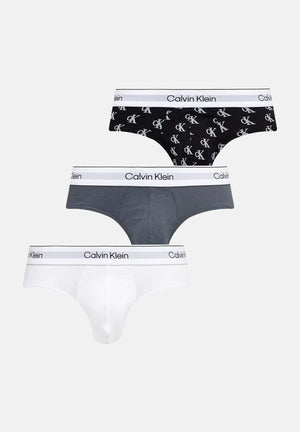 CALVIN KLEIN Slip ICON COTTON STRETCH 3-PACK HIP BRIEF Multicolor, nero grigio e bianco, uomo. LV00NB4388 5U4 CALVIN KLEIN 