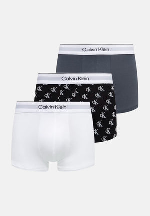 CALVIN KLEIN Boxer LOW RISE TRUNK 3 PACK ICON COTTON STRETCH White, Collegiate Logo Black e grigio, multicolore, uomo. LV00NB4389 5U4 CALVIN KLEIN 
