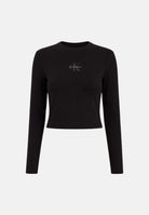 CALVIN KLEIN Maglia A-LS MONOGRAM BABY TEE a maniche lunghe nera da donna cono monogramma ricamato frontale<BR/> LV047A803G UB1 CALVIN KLEIN 