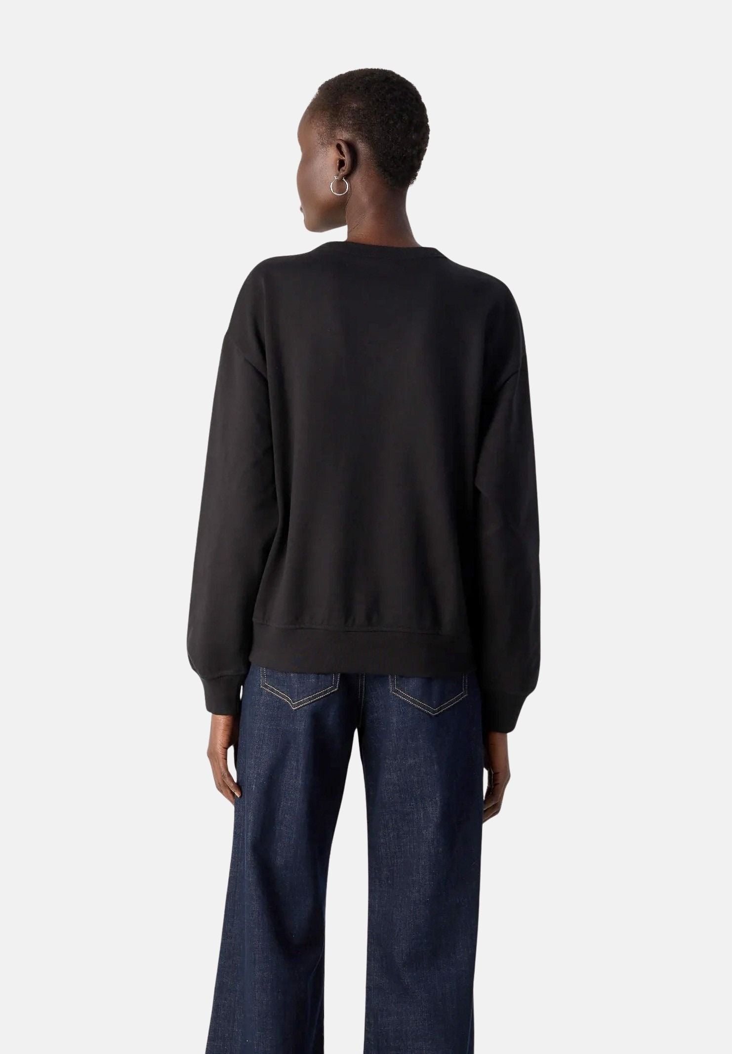 CALVIN KLEIN Fellpa girocollo LS MONOLOGO FRENCH TERRY nera da donna con maxi monogramma CK sul davanti LV047B234G UB1 CALVIN KLEIN 