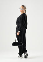CALVIN KLEIN Fellpa girocollo LS MONOLOGO FRENCH TERRY nera da donna con maxi monogramma CK sul davanti LV047B234G UB1 CALVIN KLEIN 