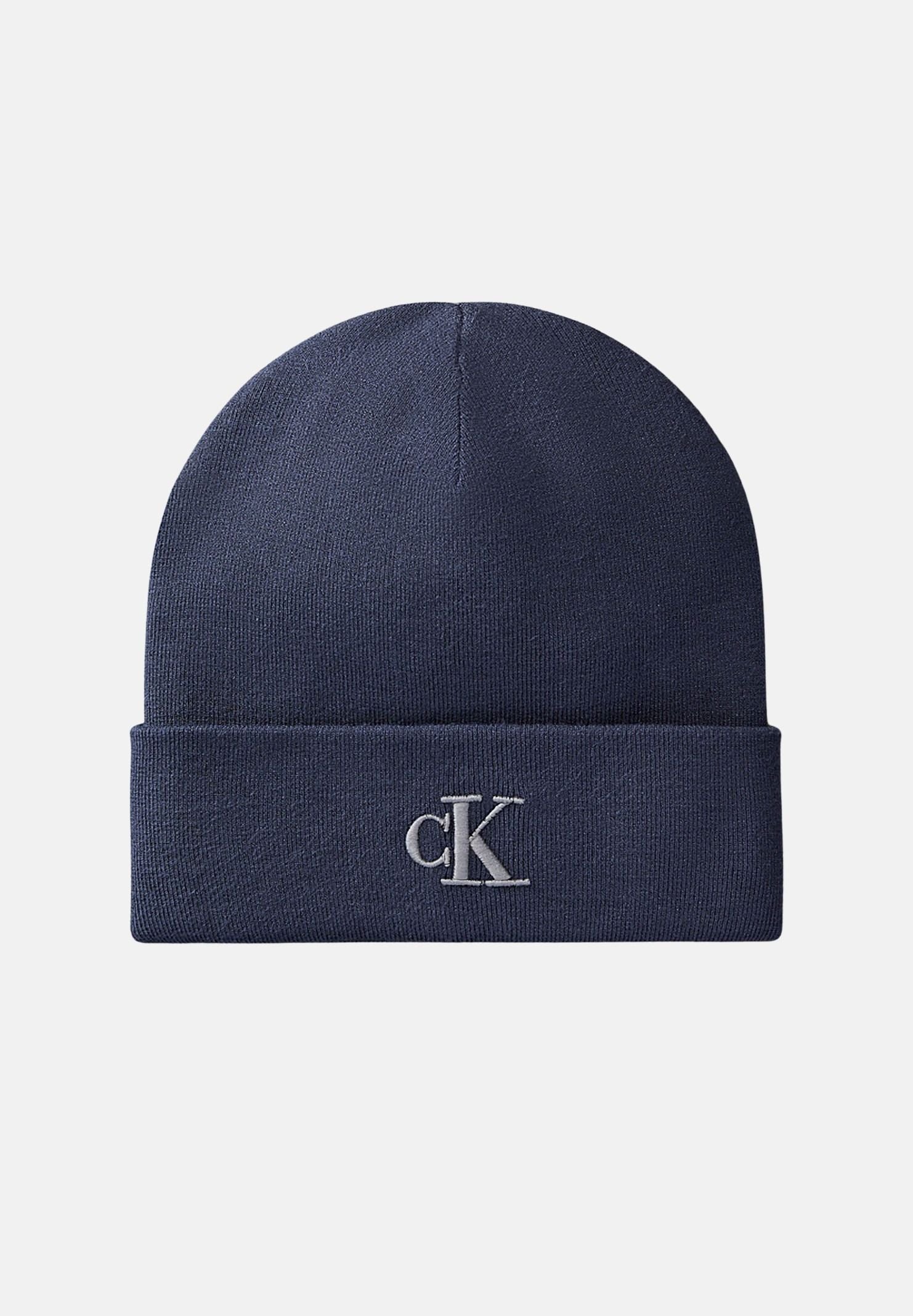 CALVIN KLEIN Cappello BEANIE di lana blu navy per uomo e donna con logo ricamato sul risvolto. LV04D8020G CCI CALVIN KLEIN 
