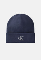 CALVIN KLEIN Cappello BEANIE di lana blu navy per uomo e donna con logo ricamato sul risvolto. LV04D8020G CCI CALVIN KLEIN 