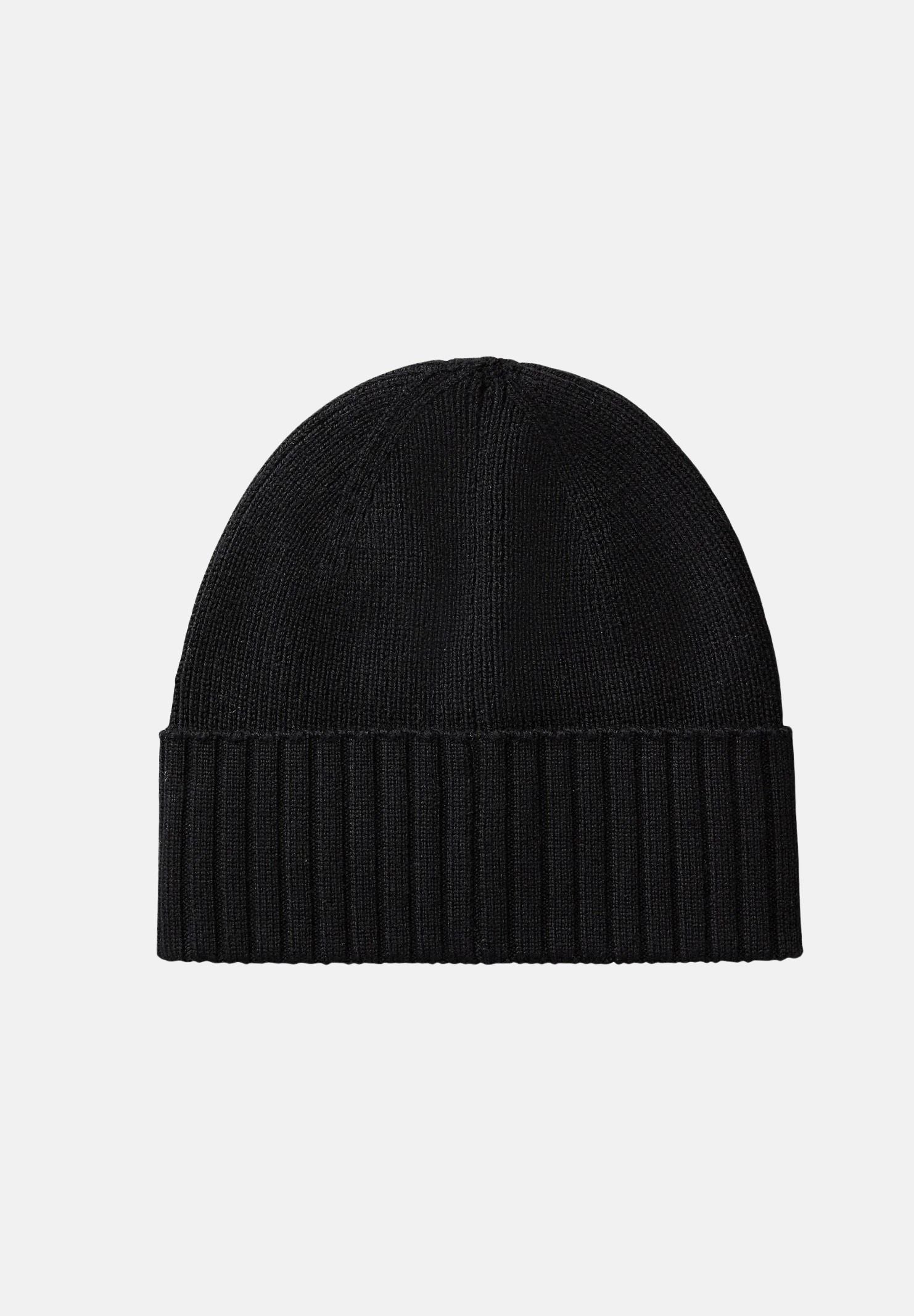 CALVIN KLEIN Berretto WOOL CASHMERE BLEND BEANIE Black nero per uomo e donna,  con risvolto a coste e patch logo.<BR/> LV04D8109G UB1 CALVIN KLEIN 