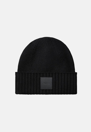 CALVIN KLEIN Berretto WOOL CASHMERE BLEND BEANIE Black nero per uomo e donna,  con risvolto a coste e patch logo.<BR/> LV04D8109G UB1 CALVIN KLEIN 