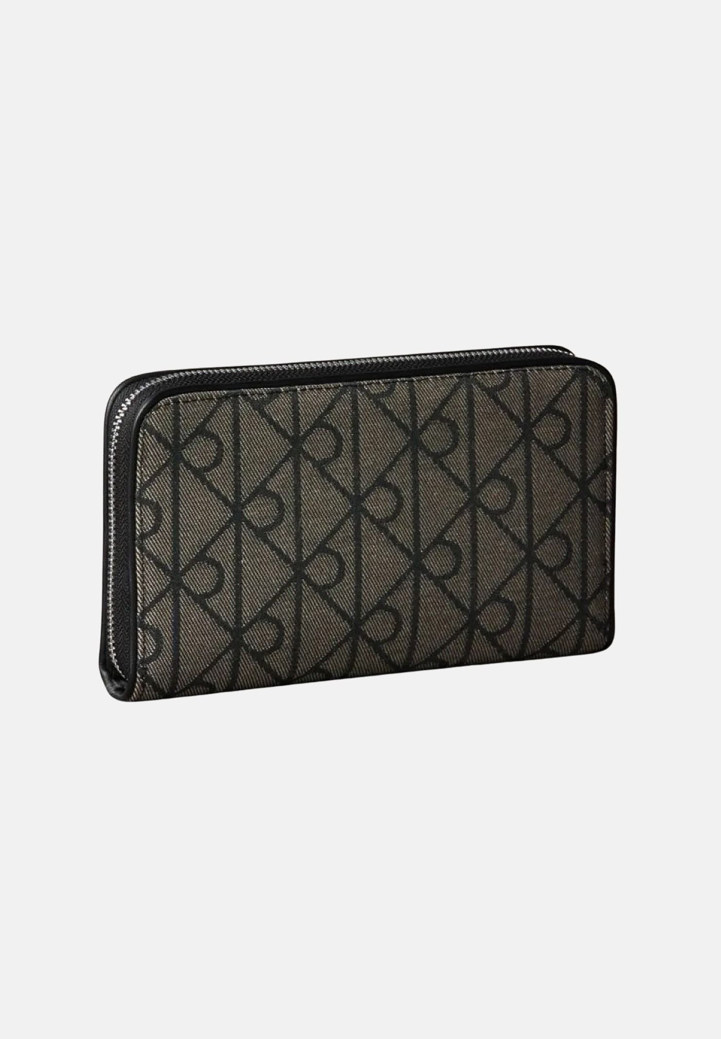 CALVIN KLEIN portafogli zip around con motivo monogram, colore Lotus Beige-Black, beige e nero, donna. LV04F1163G 7UL CALVIN KLEIN 