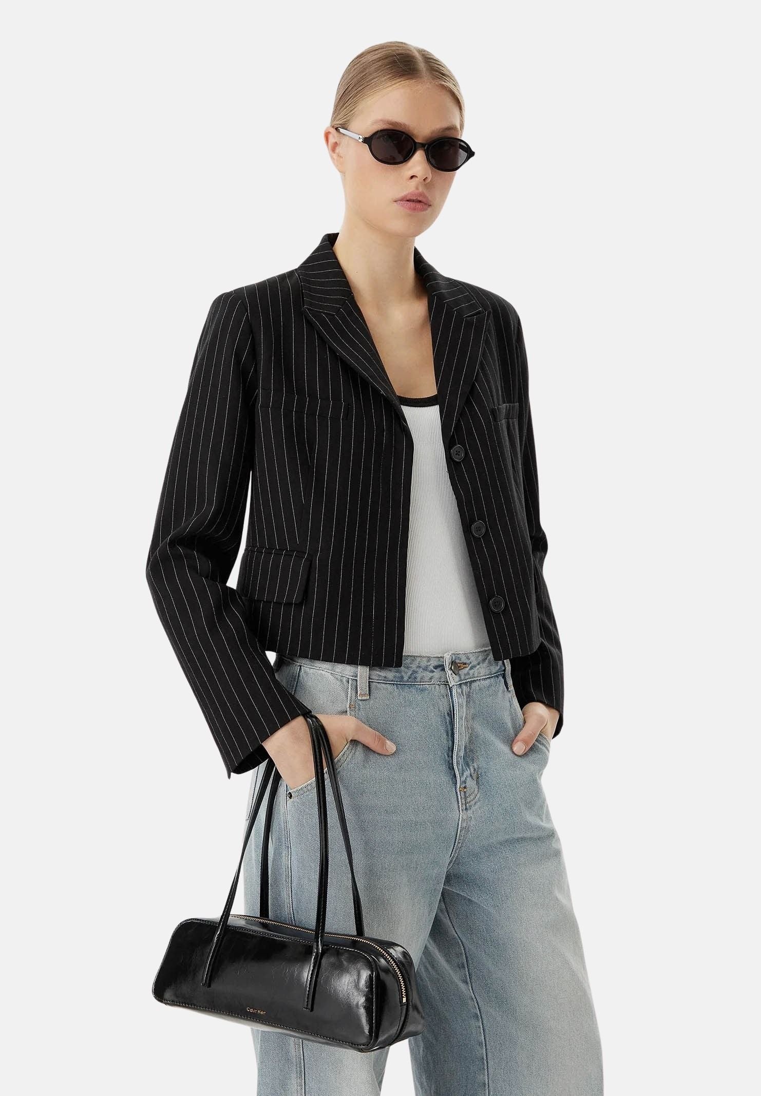 CALVIN KLEIN  borsa a spalla Foil Logo Glossy Bauletto, colore UB1 Black LV04F3638G UB1 CALVIN KLEIN 