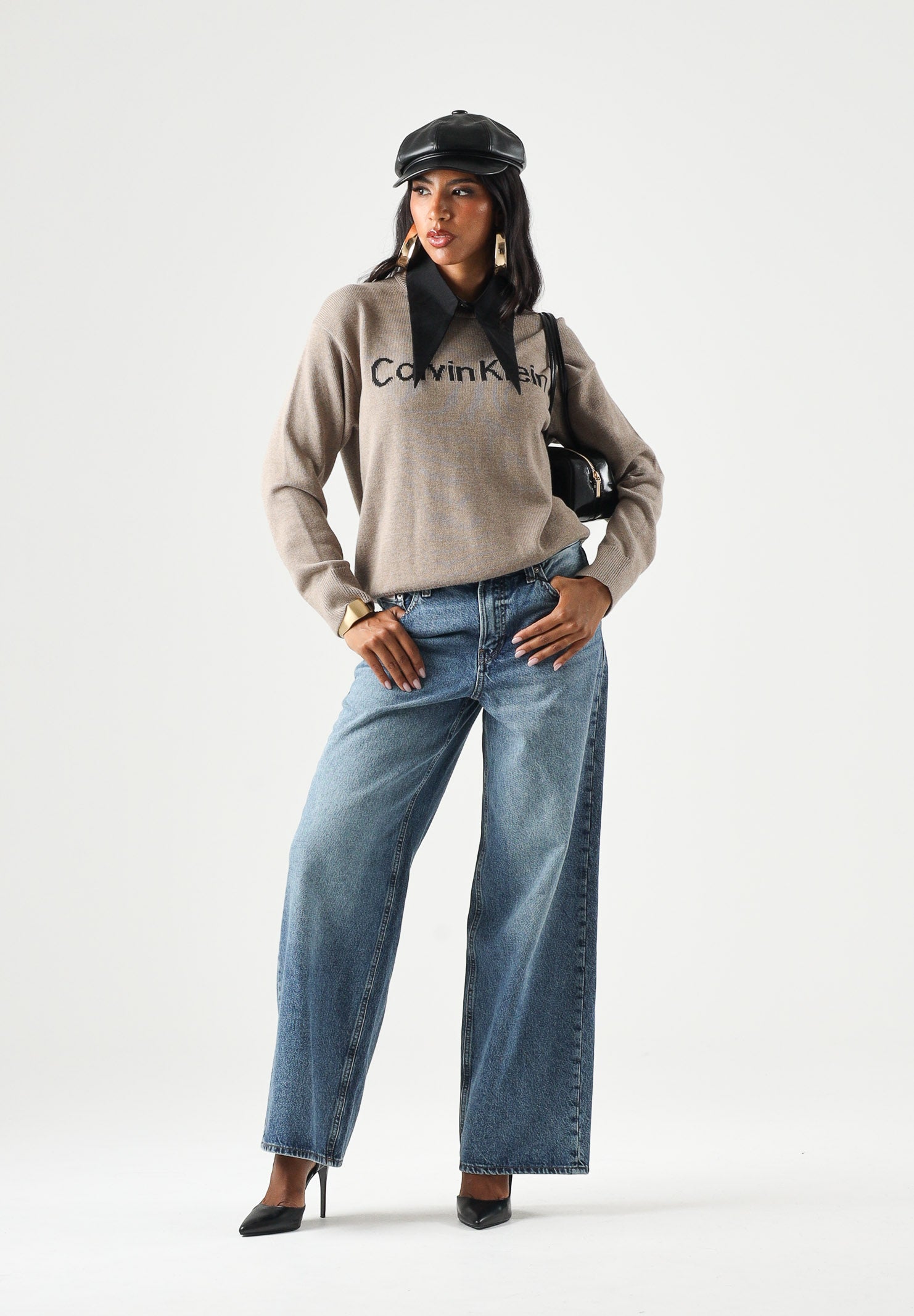 CALVIN KLEIN JEANS Maglia CONTRAST LOGO SWEATER marrone, da donna <BR/> LV044G313G TS7 CALVIN KLEIN JEANS 