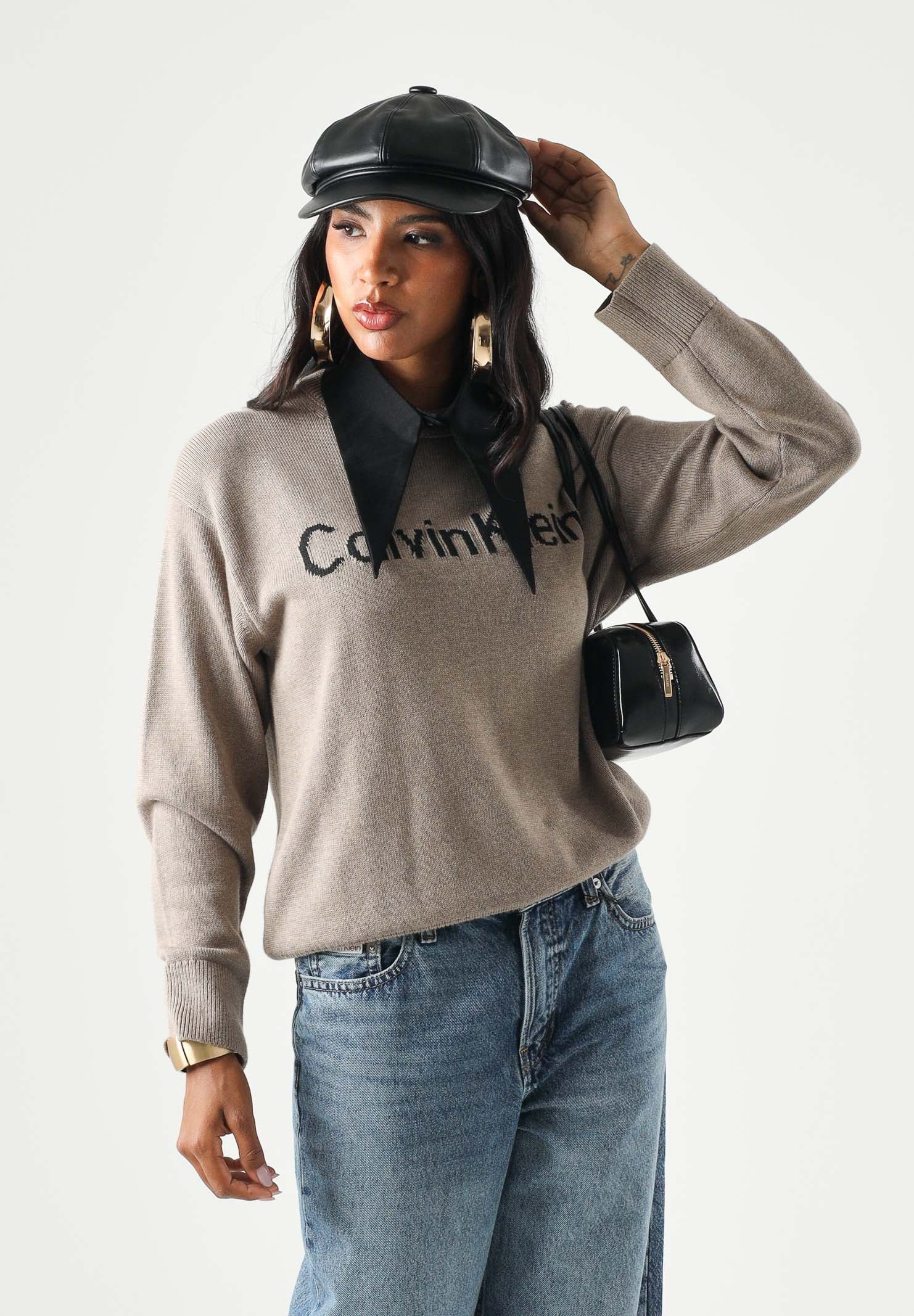 CALVIN KLEIN JEANS Maglia CONTRAST LOGO SWEATER marrone, da donna <BR/> LV044G313G TS7 CALVIN KLEIN JEANS 