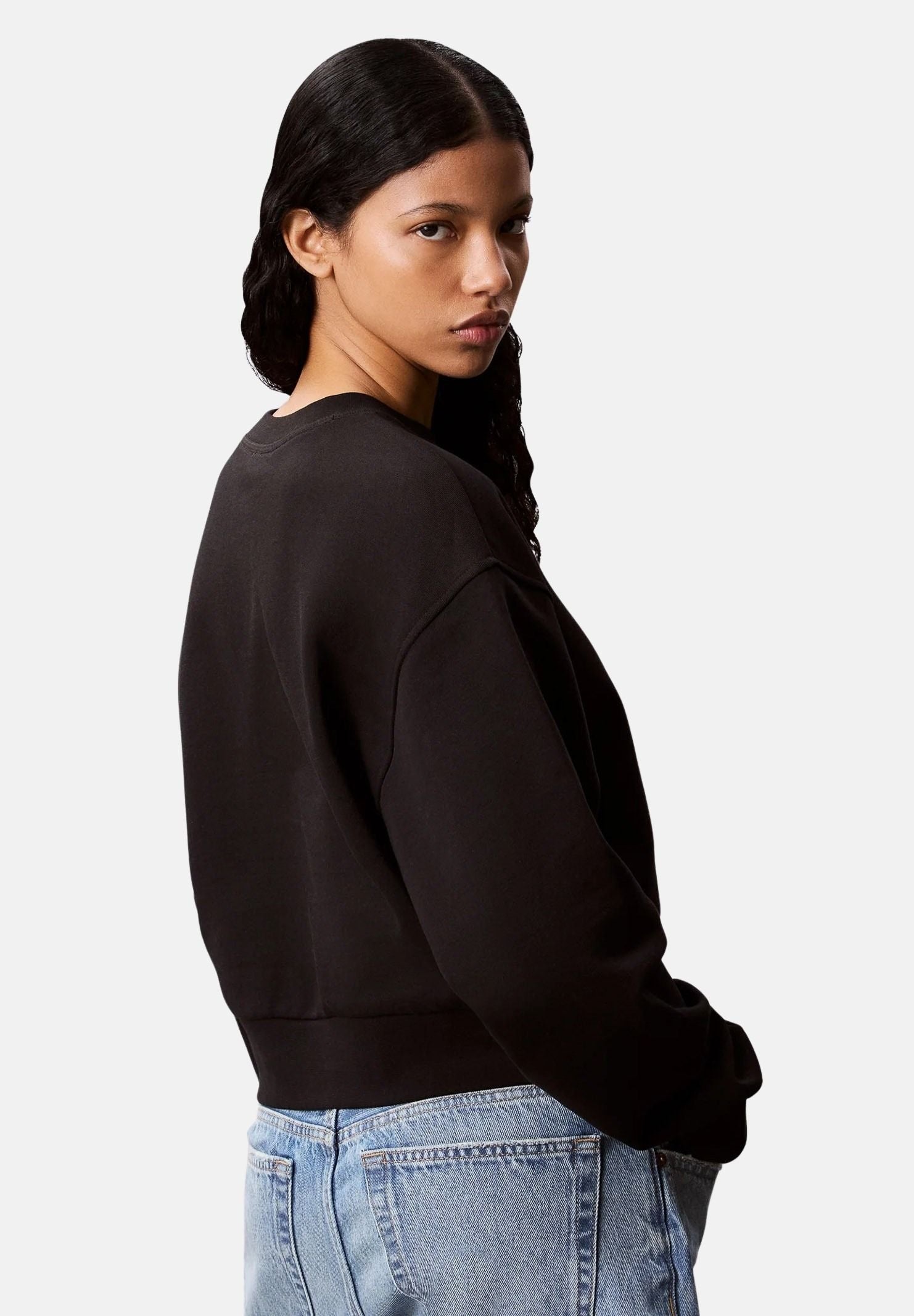 CALVIN KLEIN JEANS Felpa FRENCH TERRY, nera, da donna con logo CK minimal<BR/> LV047C911G UB1 CALVIN KLEIN JEANS 