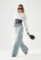 CALVIN KLEIN JEANS Camicia BRILLIANT bianco, da donna con logo ricamato sul petto<BR/> LV047F104G YAA CALVIN KLEIN JEANS 