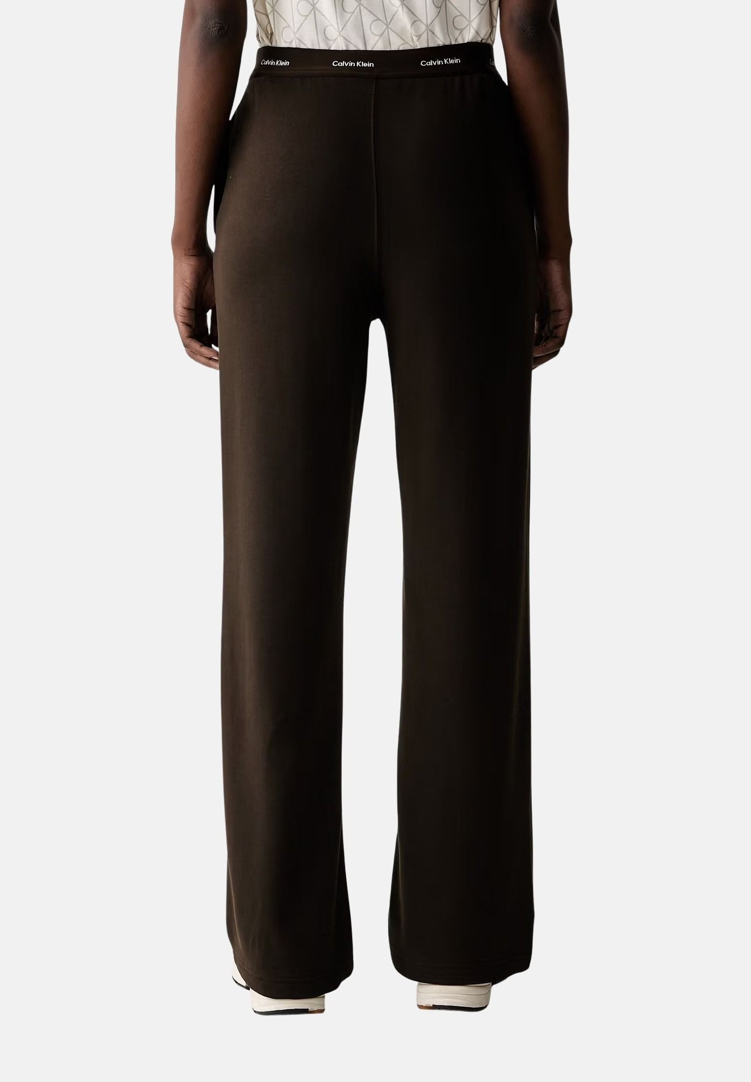 CALVIN KLEIN JEANS Pantaloni WAISTBAND, dark coffe, marrone scuro da donna con fascia elastica logata<BR/> LV047G253G TO2 CALVIN KLEIN JEANS 