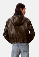 CALVIN KLEIN JEANS GiubbottoFAUX LEATHER HOODED in pelle dark coffe- marrone scuro da donna <BR/> LV047G516G TO2 CALVIN KLEIN JEANS 