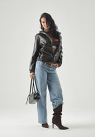 CALVIN KLEIN JEANS GiubbottoFAUX LEATHER HOODED in pelle dark coffe- marrone scuro da donna <BR/> LV047G516G TO2 CALVIN KLEIN JEANS 