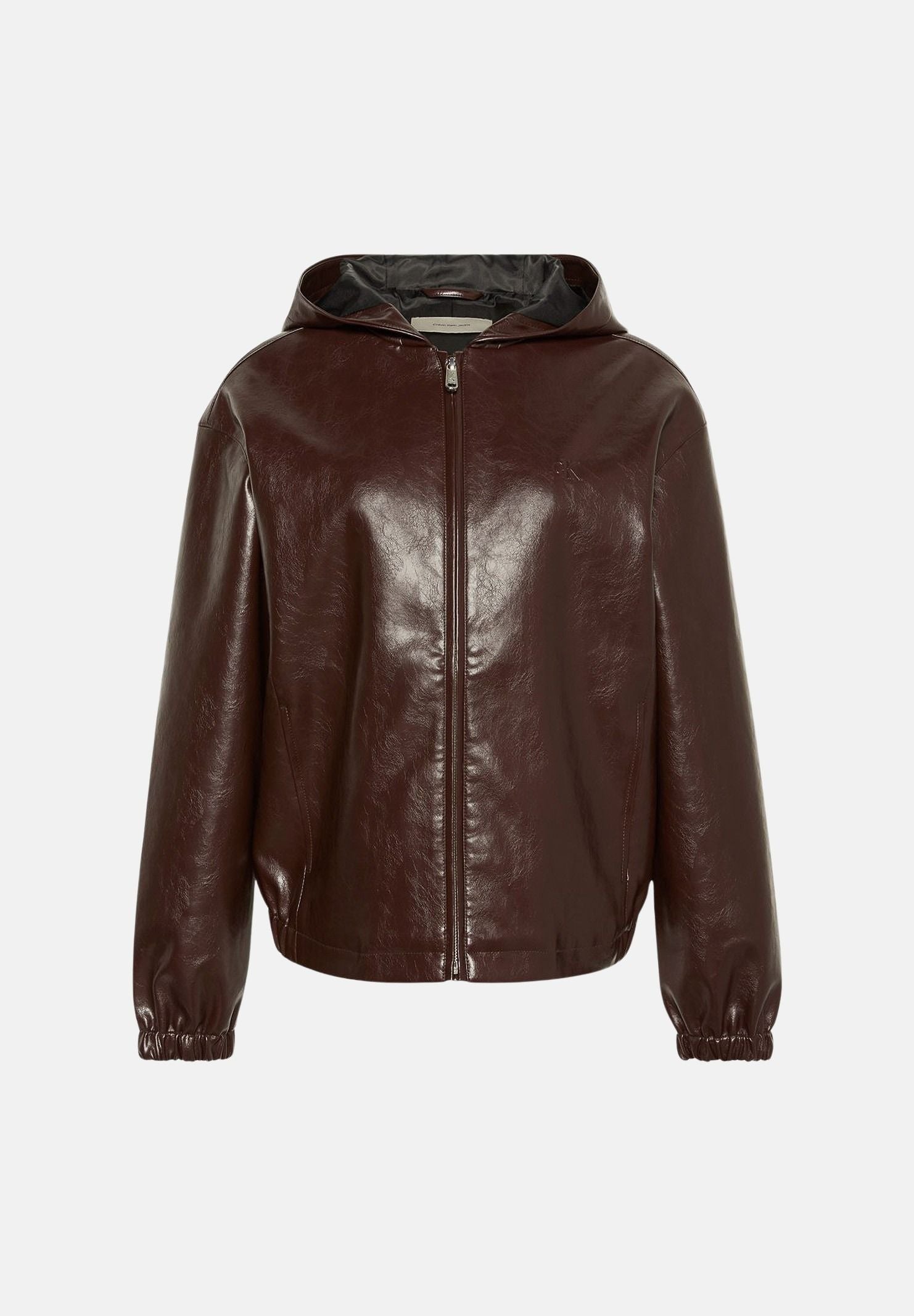 CALVIN KLEIN JEANS GiubbottoFAUX LEATHER HOODED in pelle dark coffe- marrone scuro da donna <BR/> LV047G516G TO2 CALVIN KLEIN JEANS 