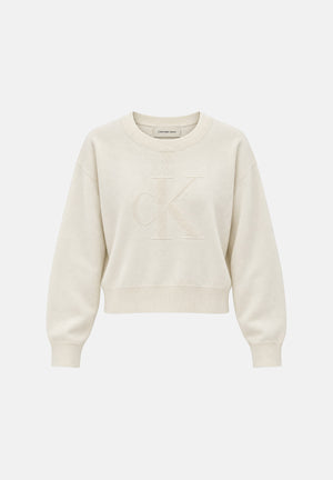 CALVIN KLEIN JEANS Maglia  girocollo LOGO OTTOMAN LS PULL Tofu bianco panna da donna con girocollo, maniche lunghe, logo in rilievo e linea corta<BR/> LV047H315G YAS CALVIN KLEIN JEANS 