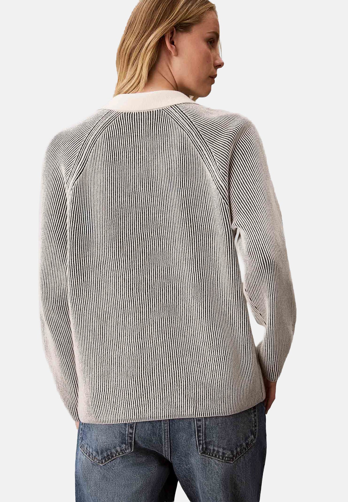 CALVIN KLEIN JEANS Maglione con colletto a polo grigio tortora e bianco panna da donna LV047H316G UB1 CALVIN KLEIN JEANS 