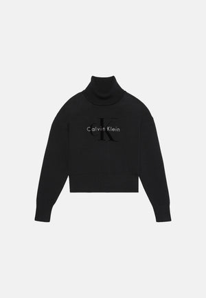 CALVIN KLEIN JEANS Maglione a collo alto LS LOGO TNECK PULLOVER  nera da donna LV047H329G UB1 CALVIN KLEIN JEANS 