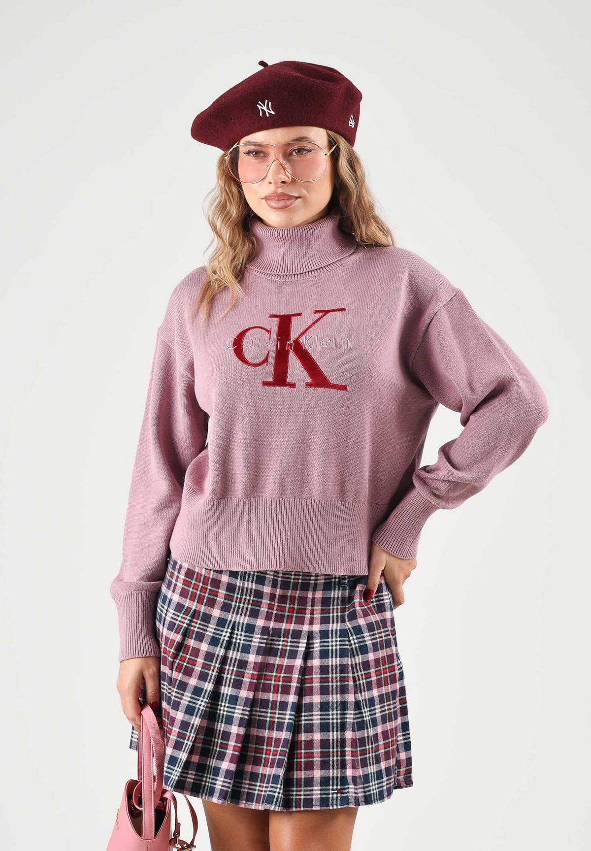 CALVIN KLEIN JEANS Maglione a collo alto LS LOGO TNECK PULLOVER  rosa malva da donna LV047H329G VCB CALVIN KLEIN JEANS 