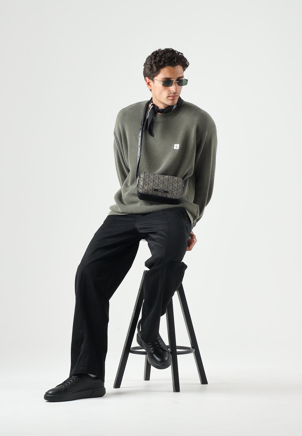 CALVIN KLEIN JEANS Maglione in cotone a nido d'ape colore Dusty Olive, verde oliva, da uomo LV04RD313G LDY CALVIN KLEIN JEANS 