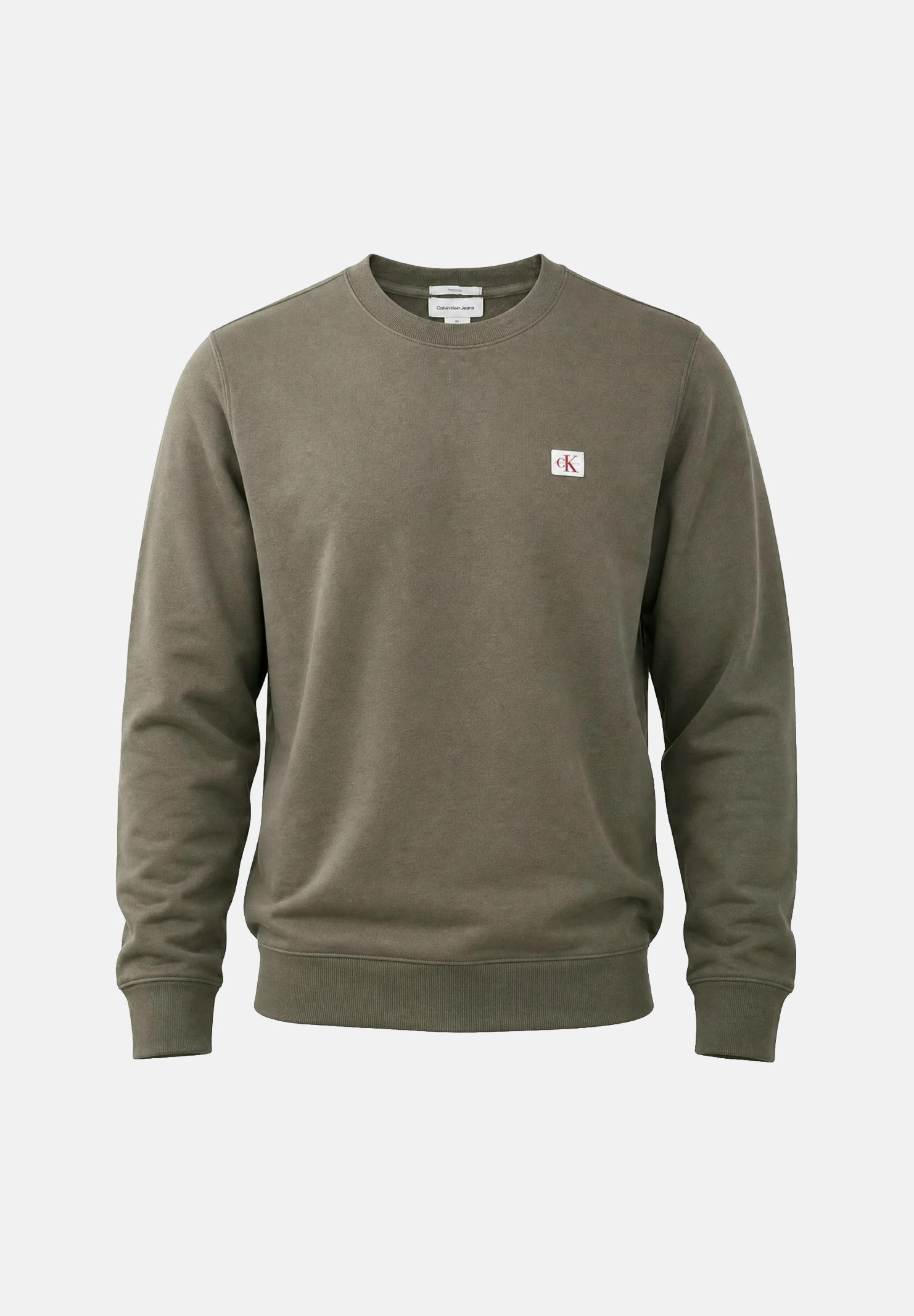 CALVIN KLEIN JEANS Felpa girocollo Dusty Olive, verde oliva, da uomo con patch logo e motivo in tinta unita. LV04RG268G LDY CALVIN KLEIN JEANS 