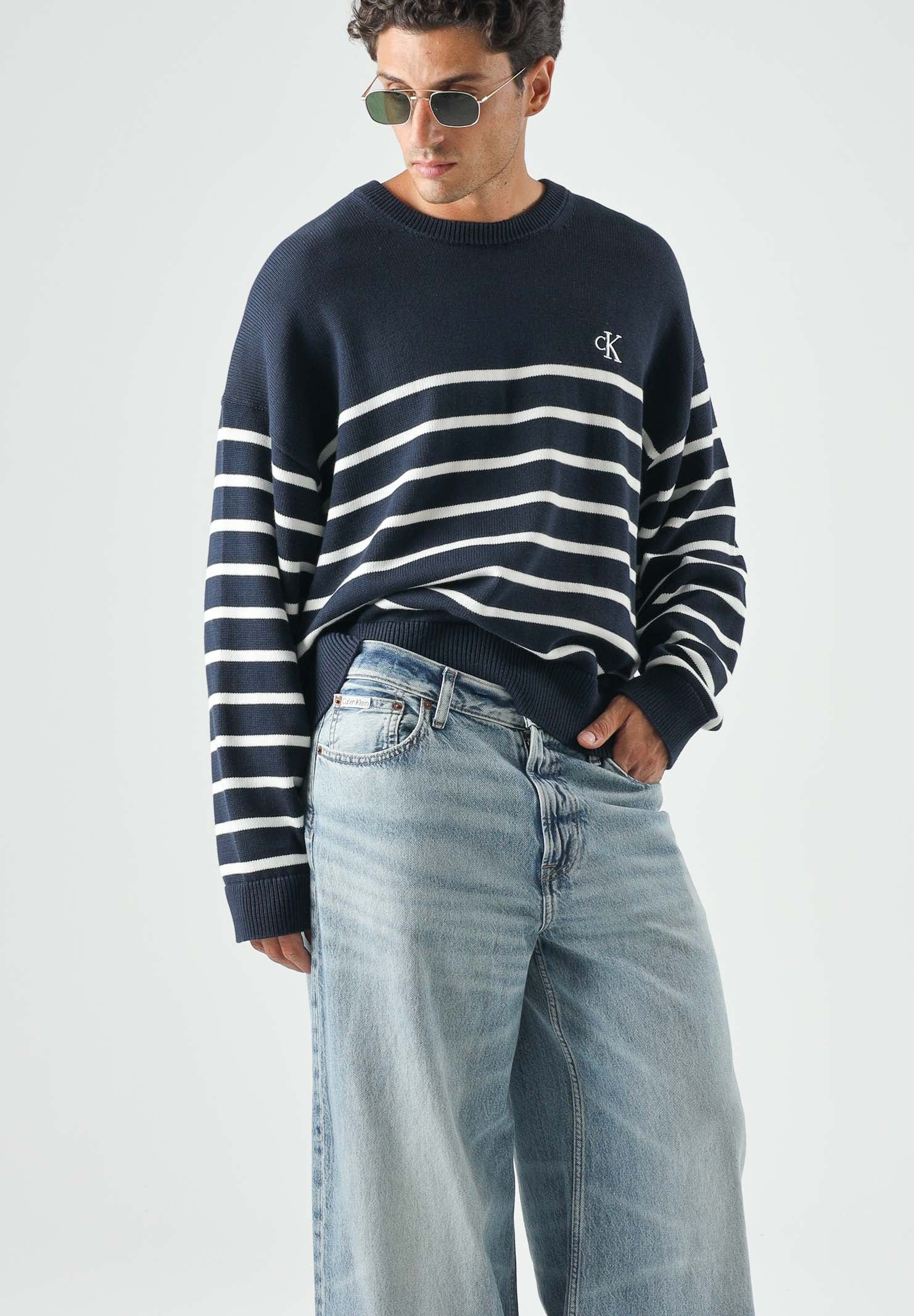 CALVIN KLEIN JEANS Maglione girocollo  Dark Sapphire, blu navy da uomo. LV04RG305G CEF CALVIN KLEIN JEANS 