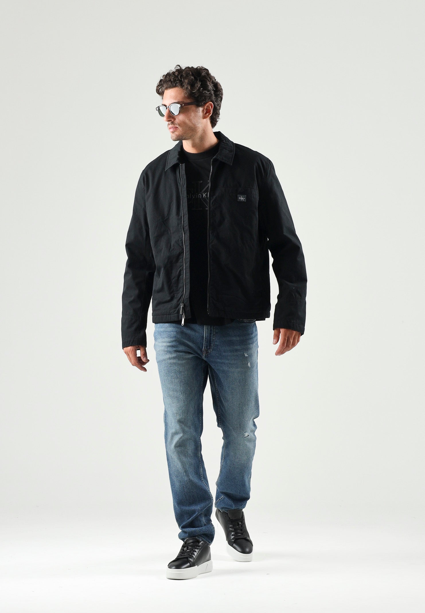 CALVIN KLEIN JEANS Giubbotto di jeans con zip nero da uomo in tinta unita LV04RG405G UB1 CALVIN KLEIN JEANS 