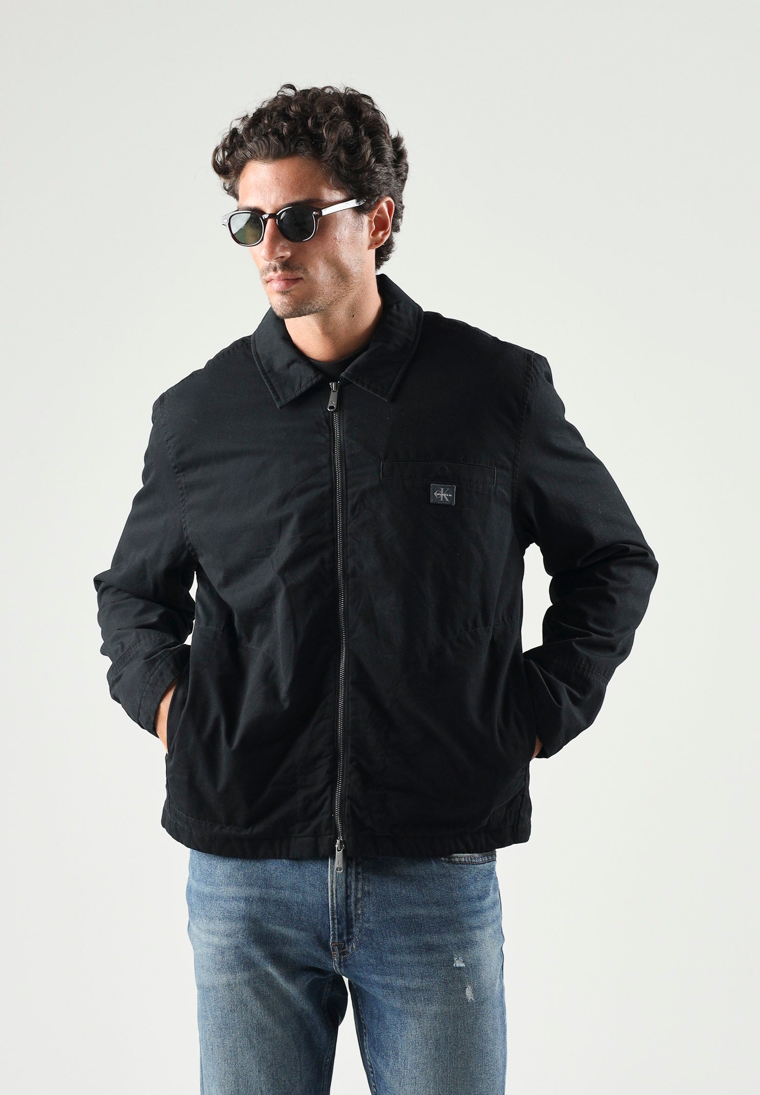 CALVIN KLEIN JEANS Giubbotto di jeans con zip nero da uomo in tinta unita LV04RG405G UB1 CALVIN KLEIN JEANS 