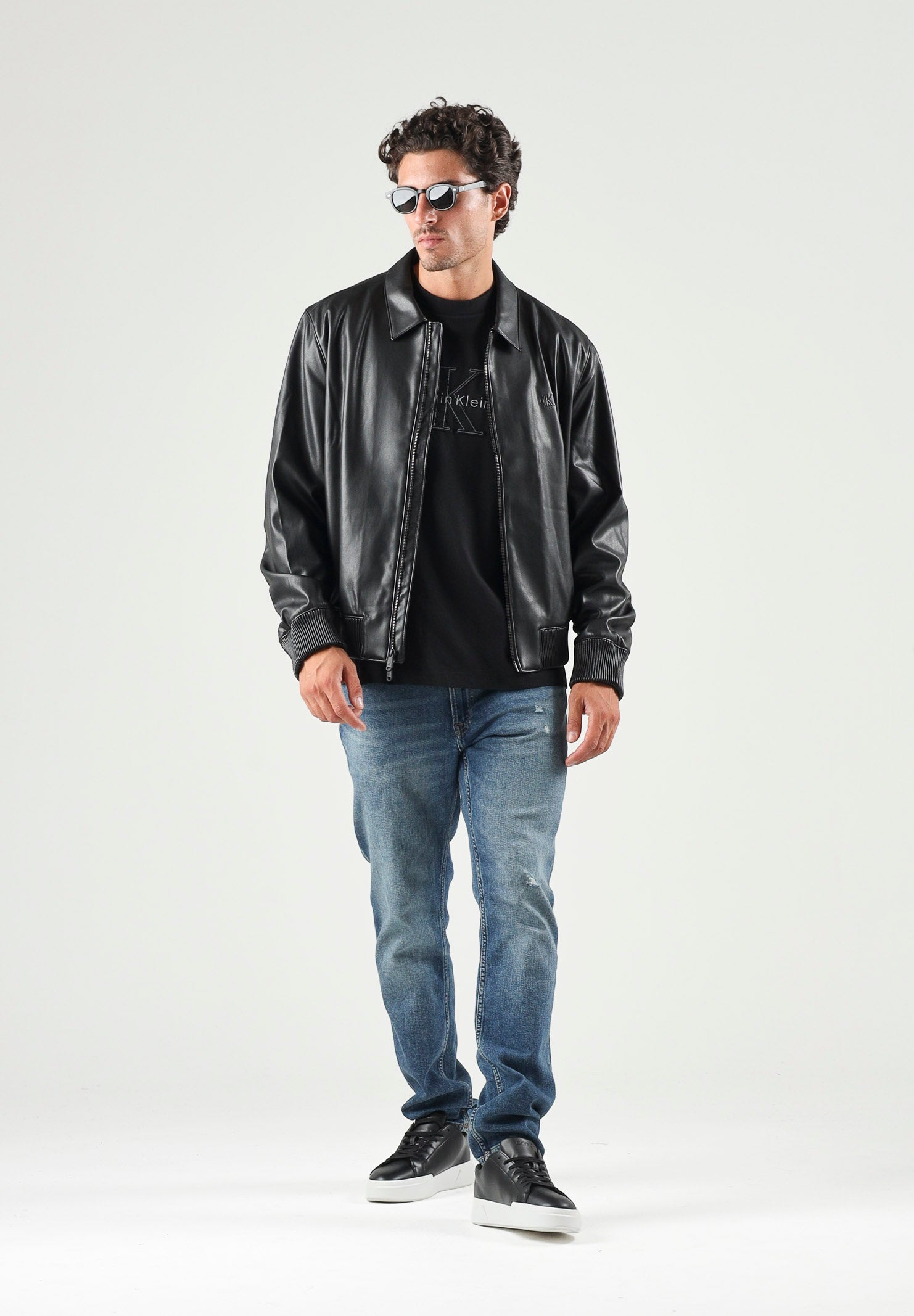 CALVIN KLEIN JEANS Giubbotto LS FAUX LEATHER nero da uomo in tinta unita effetto pelle. LV04RG406G UB1 CALVIN KLEIN JEANS 
