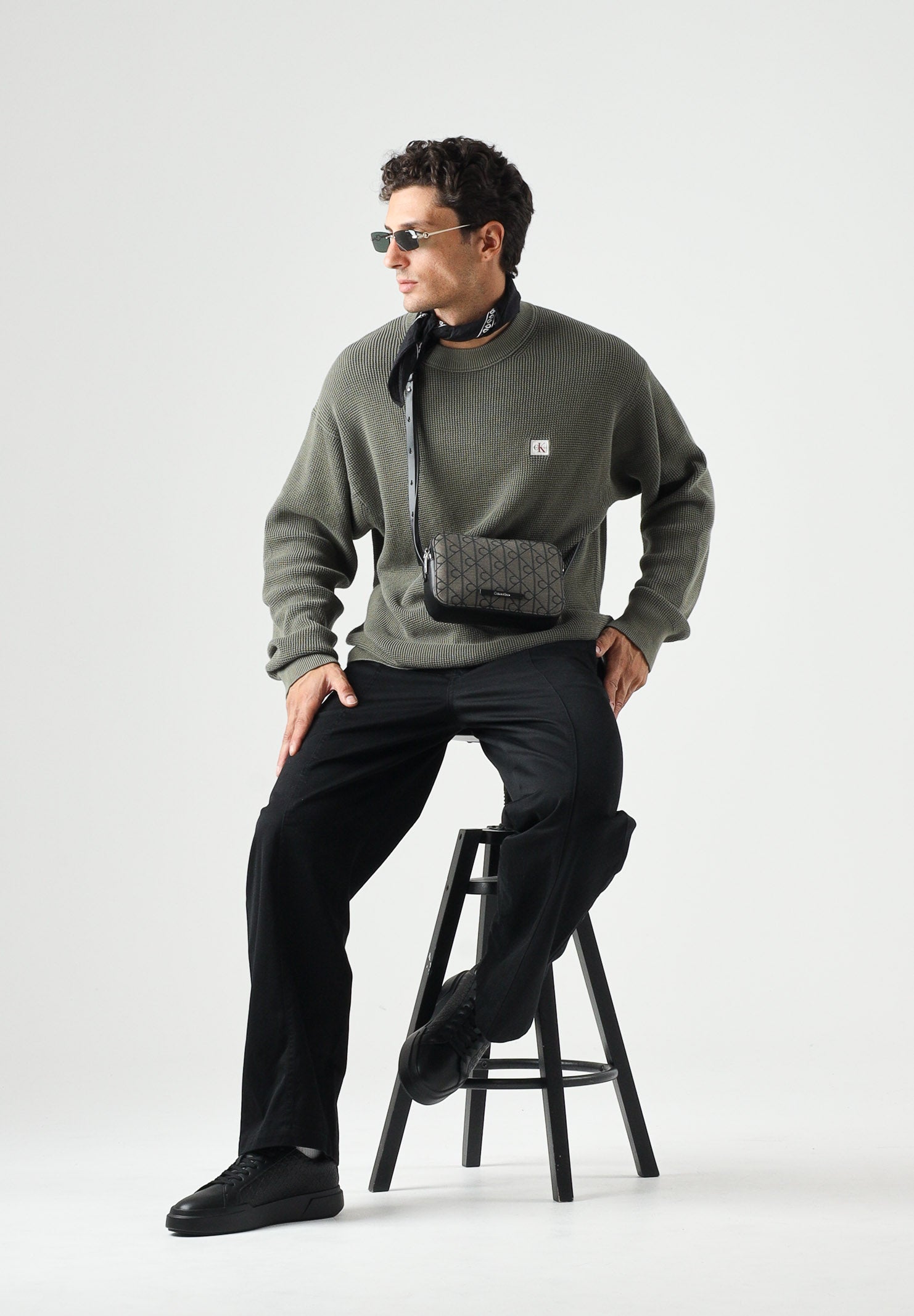 CALVIN KLEIN JEANS Pantaloni baggy in twill di cotone colore Black, nero, da uomo. LV04RG615G UB1 CALVIN KLEIN JEANS 