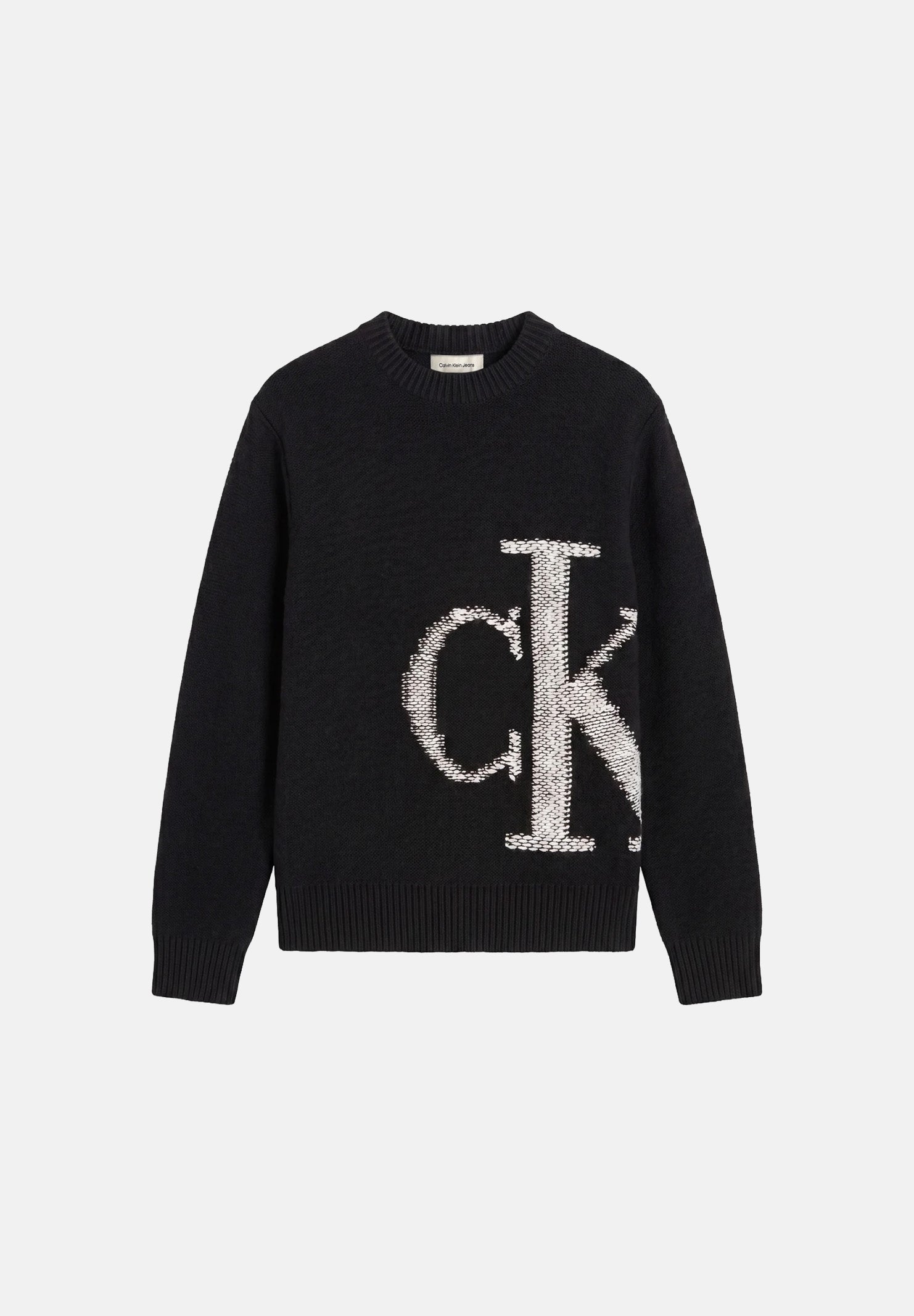 CALVIN KLEIN JEANS Maglia girocollo PURE WOOL MONOGRAM SWEATER Black, nero, uomo. LV04RH311G UB1 CALVIN KLEIN JEANS 