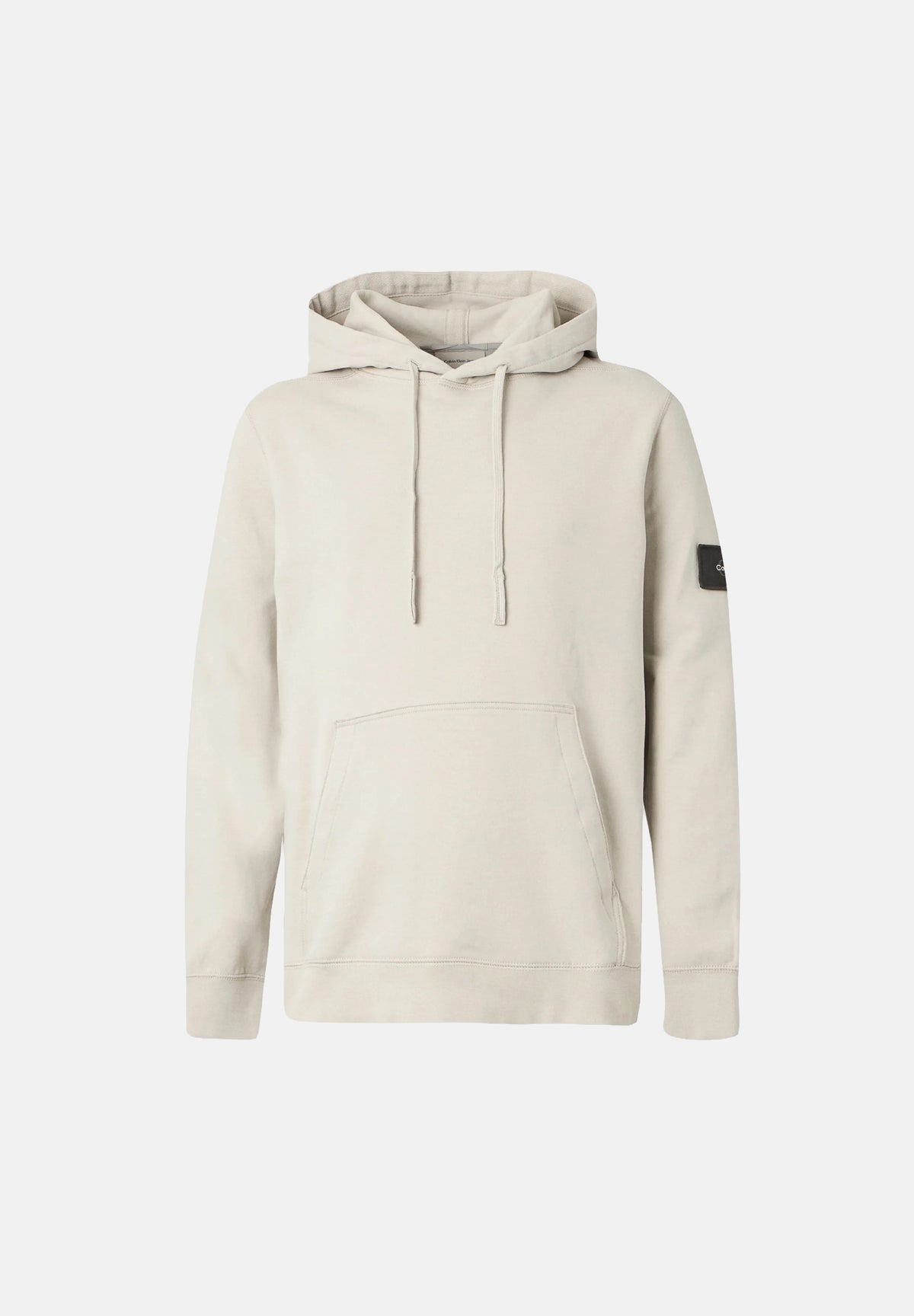 CALVIN KLEIN JEANS Felpa 350 TERRY BADGE HOODIE Moonstruck grigio chiaro da uomo con cappuccio regolabile, tasca a marsupio e badge sulla manica LV04RJ201G PDJ CALVIN KLEIN JEANS 