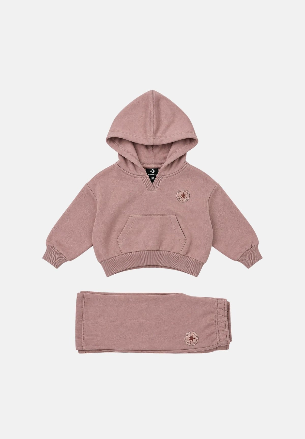 CONVERSE Tuta rosa antico da bambina con felpa con cappuccio, tasca a marsupio e pantaloni coordinati. 3CK121 ANP CONVERSE 