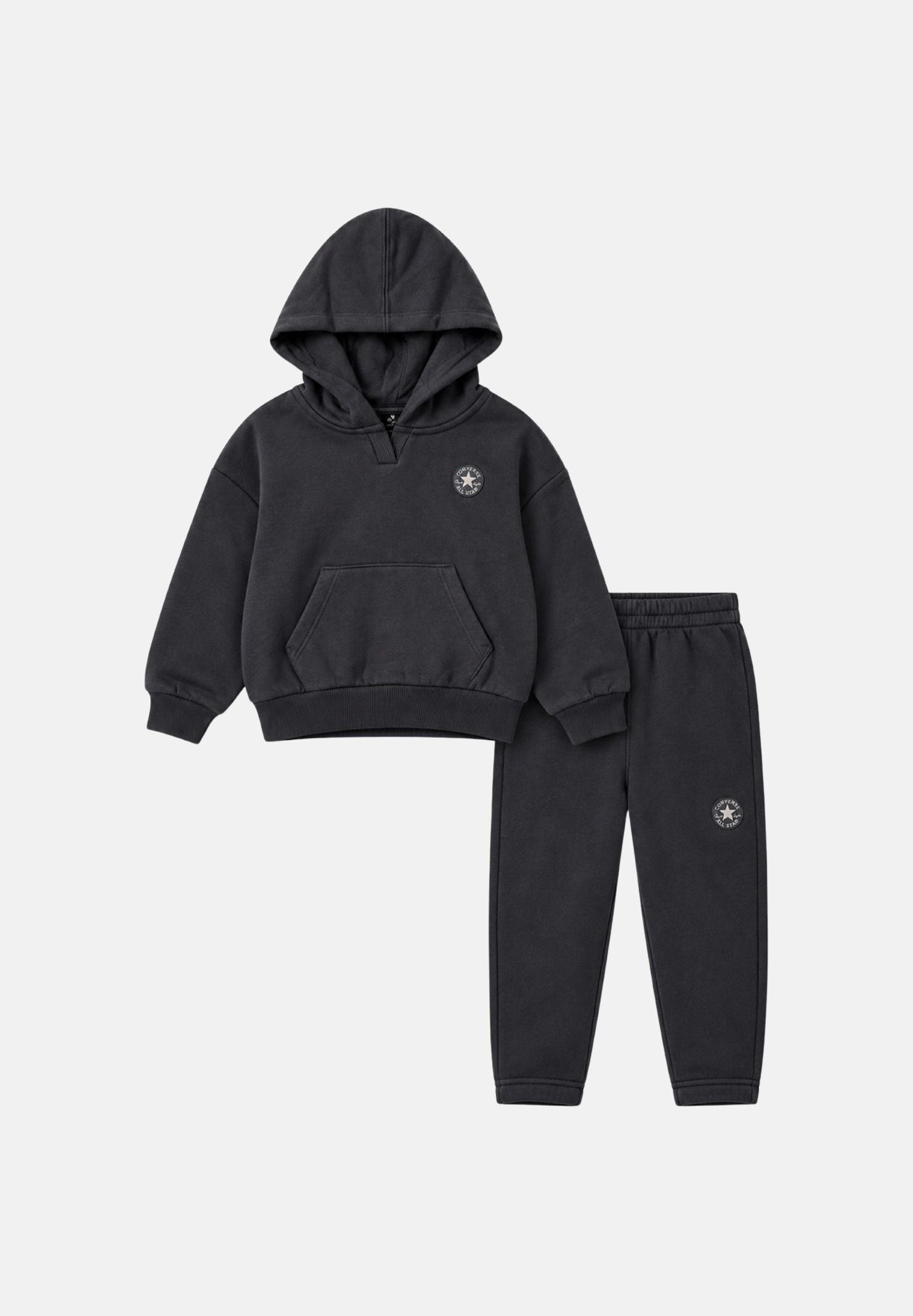 CONVERSE Tuta nera per bambina e bambino con comoda felpa con cappuccio e tasca a marsupio. 3CK121 GDA CONVERSE 