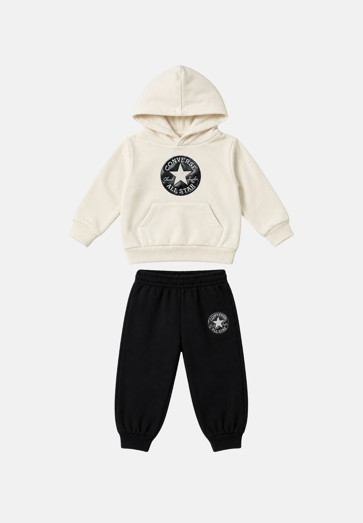 CONVERSE Tuta  bianca e nera  per neonato con felpa con cappuccio bicolore e iconica stampa grafica frontale 6CJ829 023 CONVERSE 