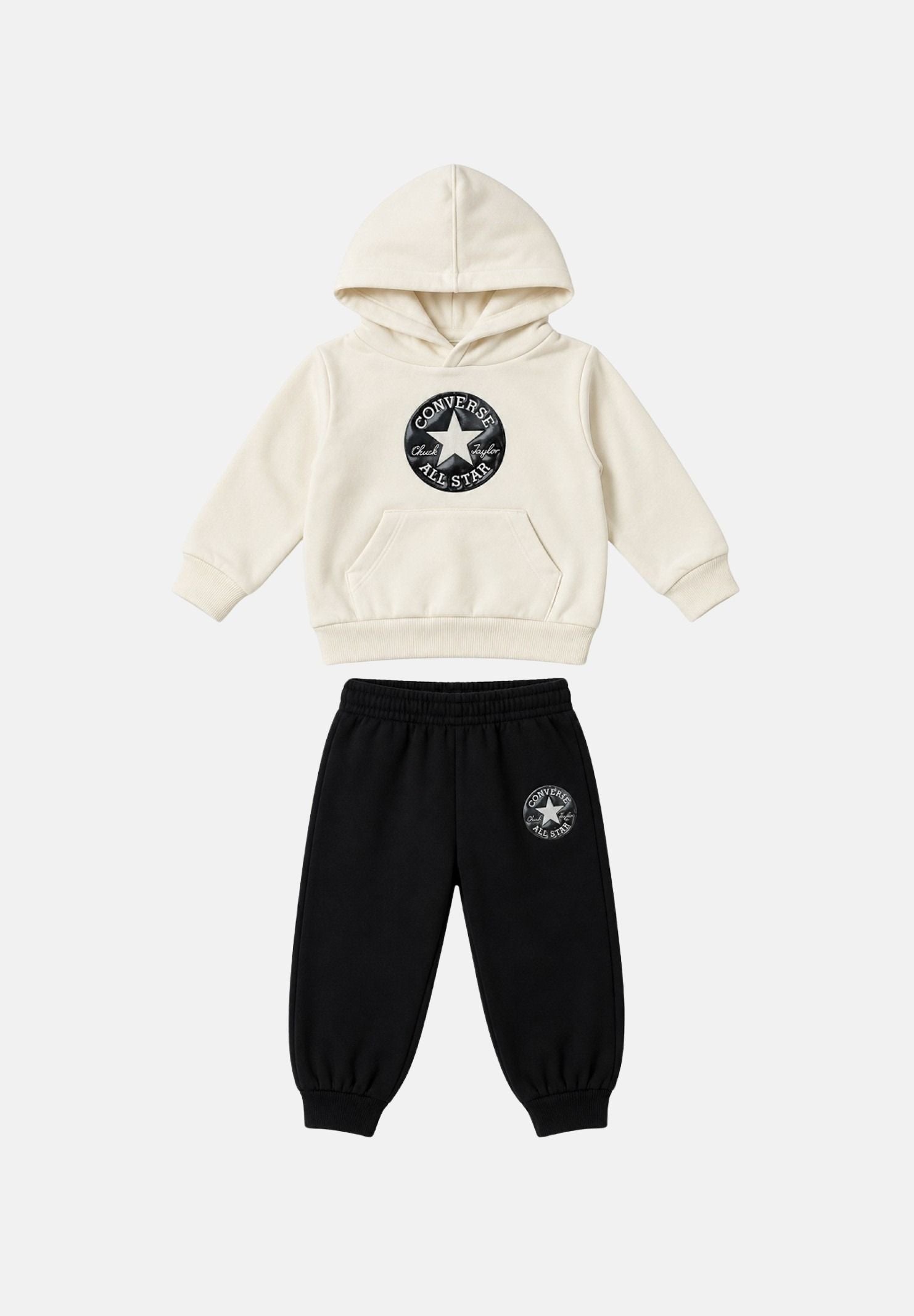 CONVERSE Tuta  bianca e nera  per neonato con felpa con cappuccio bicolore e iconica stampa grafica frontale 6CJ829 023 CONVERSE 