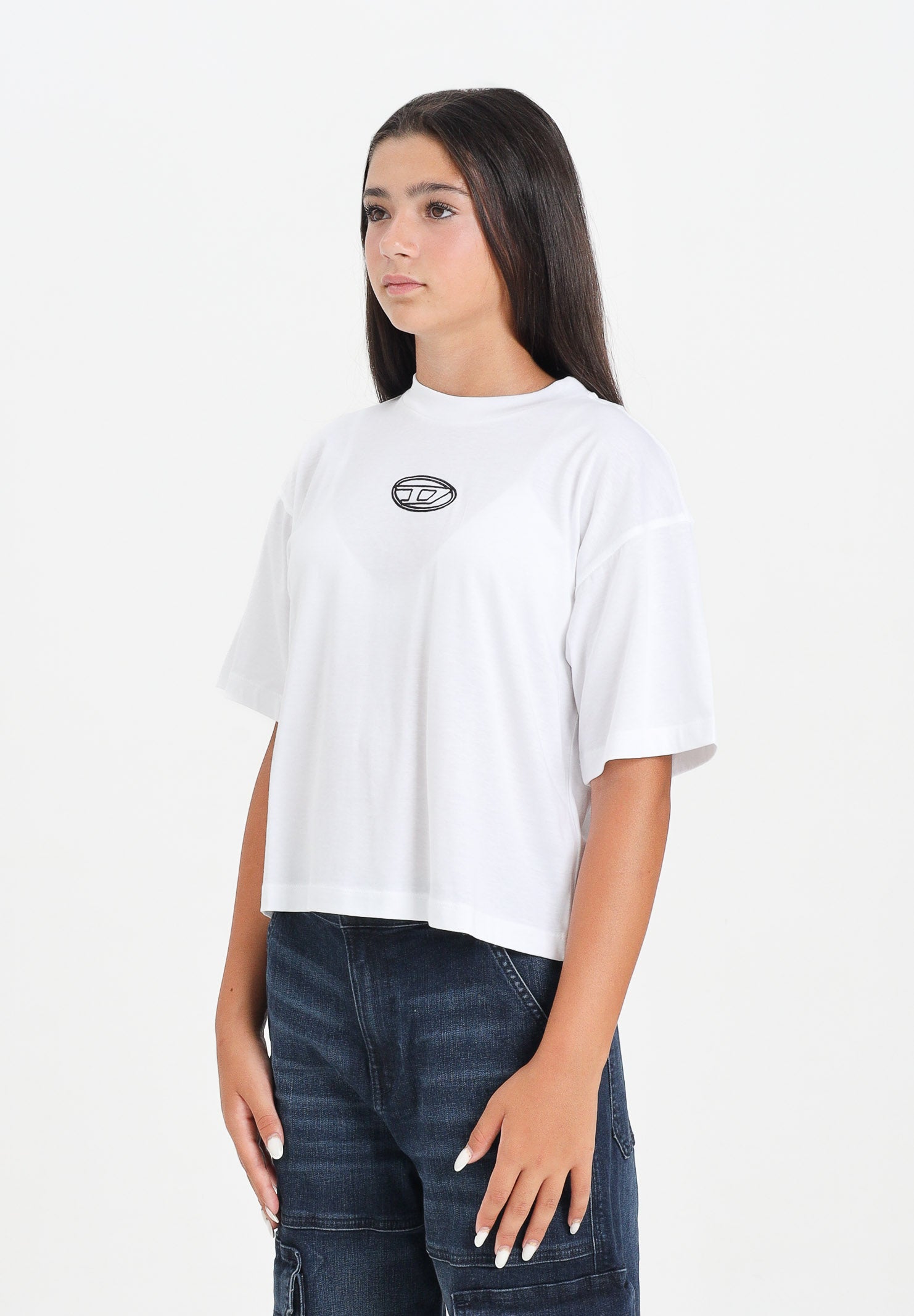 DIESEL T-shirt a manica corta bianca per donna e ragazze con logo Oval D J0242800YI9 K100 DIESEL 