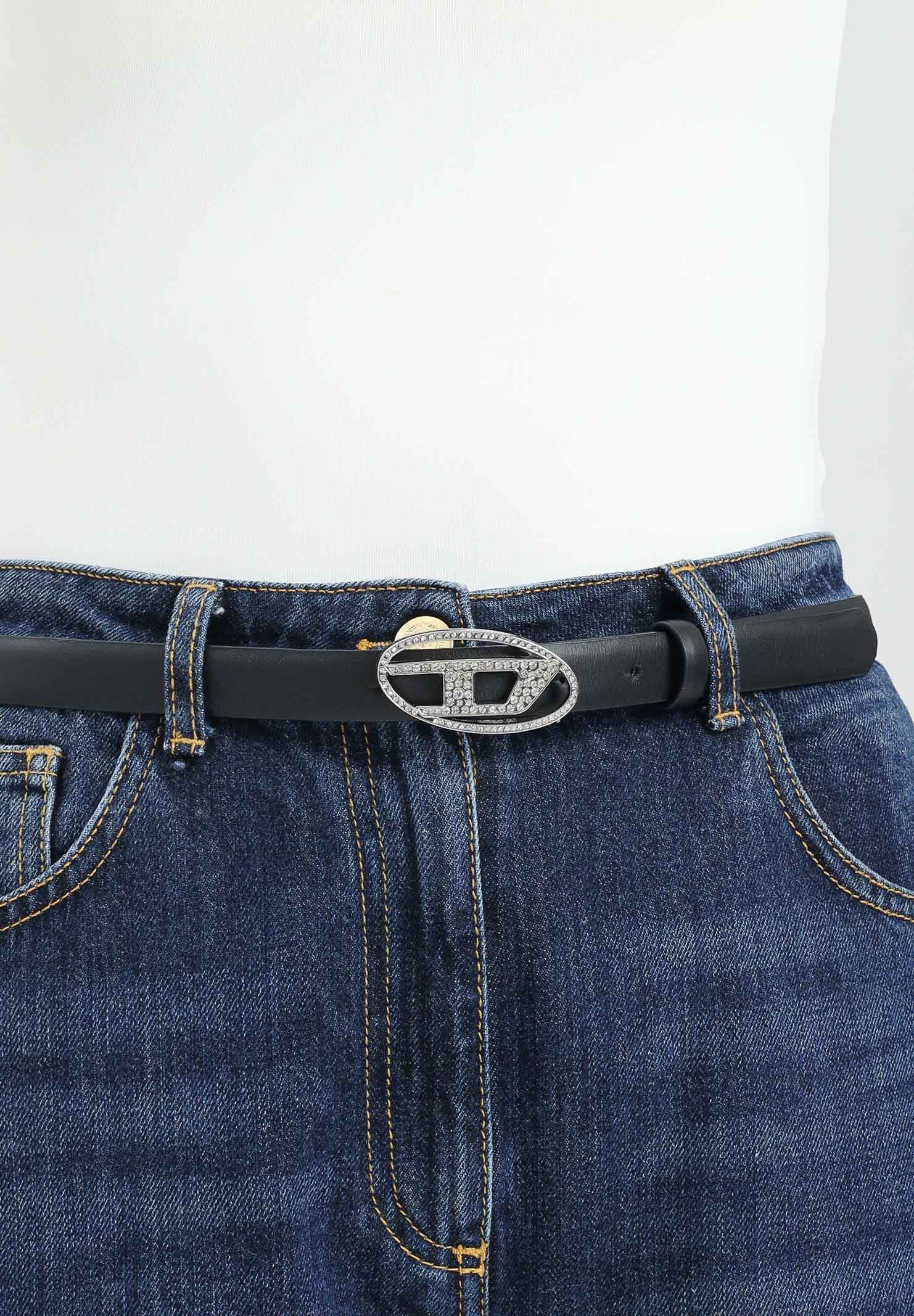 DIESEL Cintura nera da donna con fibbia impreziosita da strass J02524KXBLR K900 DIESEL 