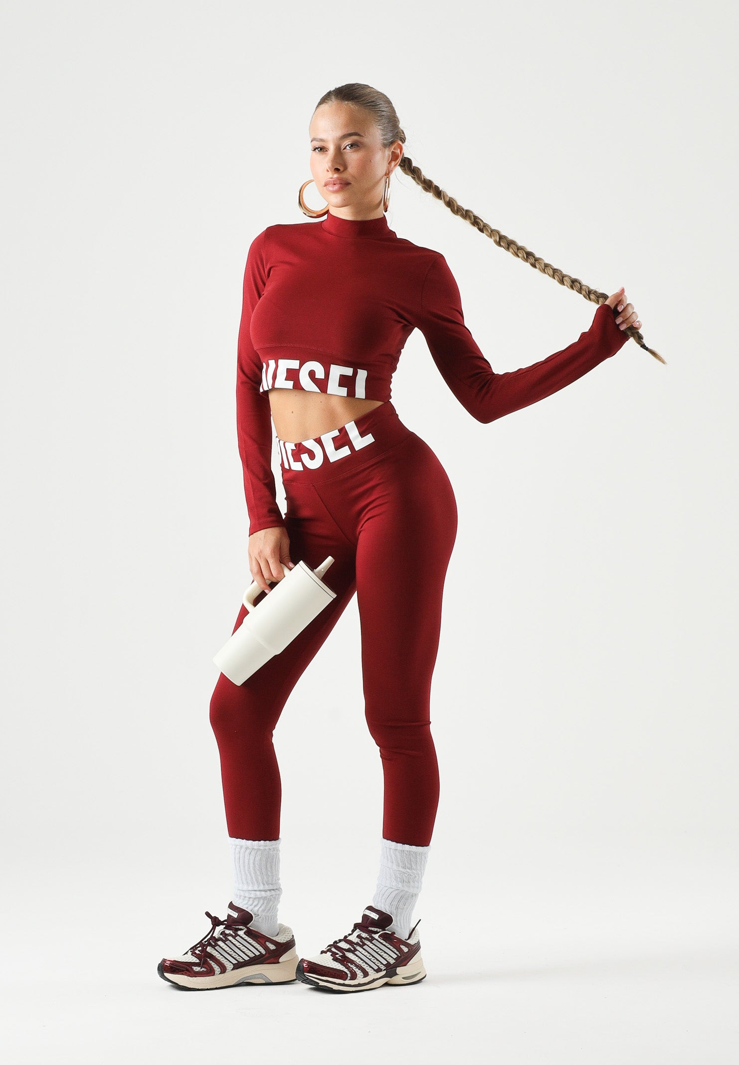 DIESEL Leggings PCEFY colore Syrah rosso bordeaux, per donna, ragazzi e bambini con logo iconico in vita J02660KYA0L K440 DIESEL 